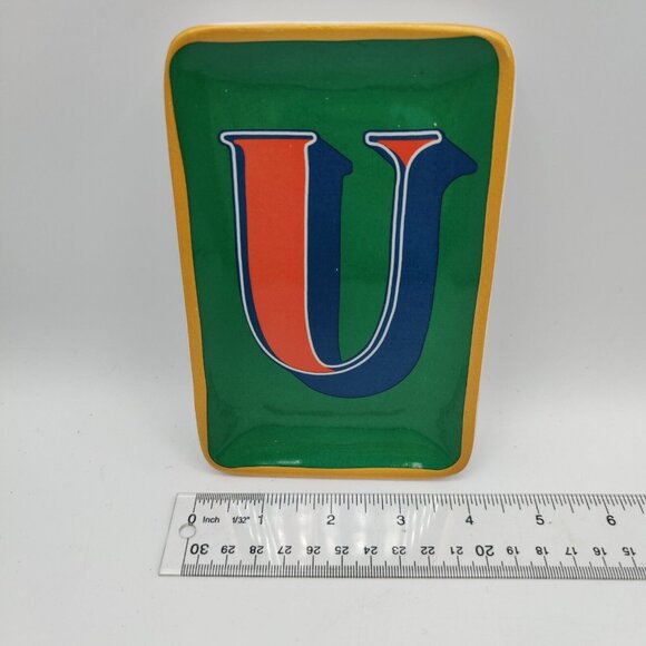 Ceramic Trinket Tray Dish Initial U Monogram Soap Dish Colorful Jewelry - Picture 3 of 4